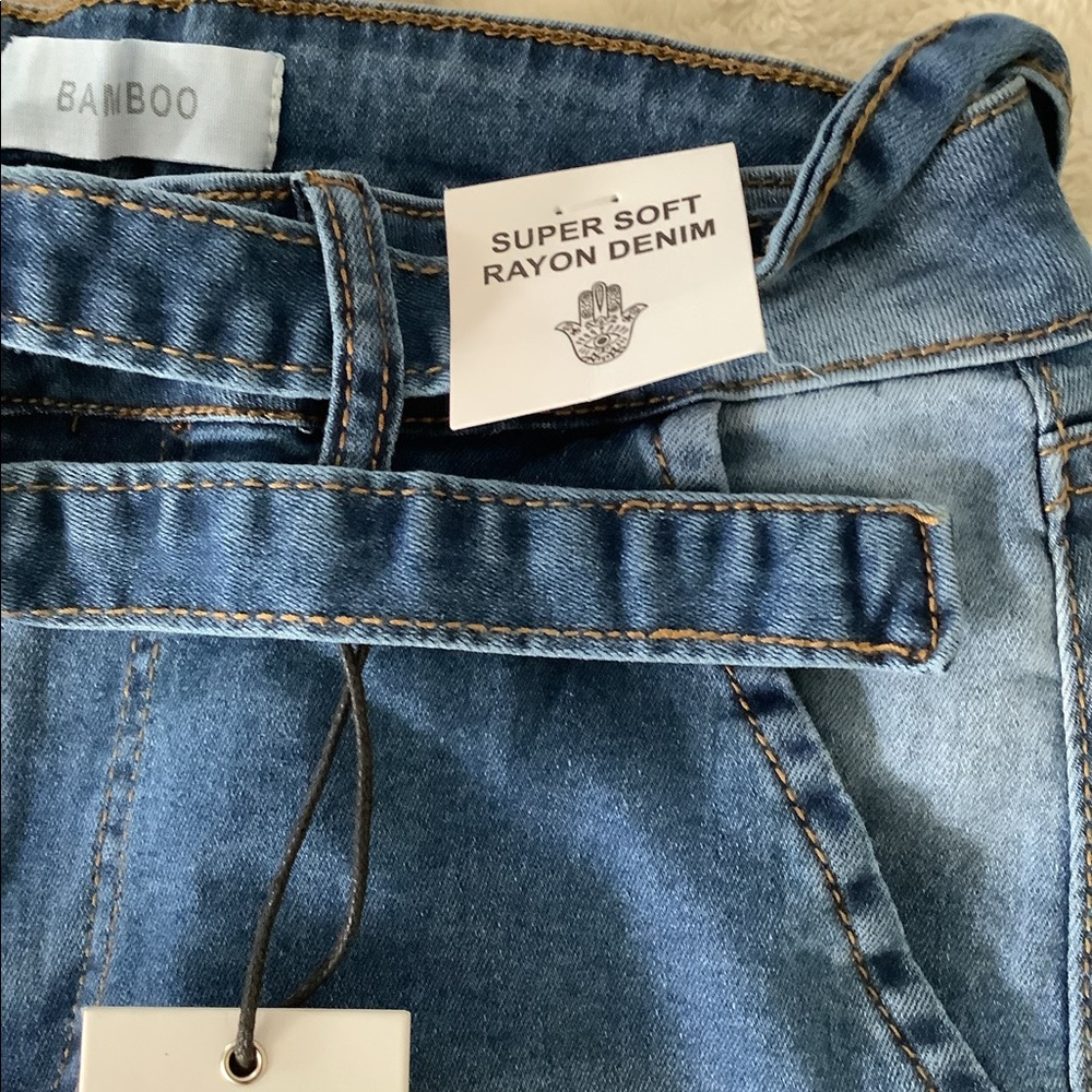 Bamboo skinny jeans NWT size 7/8 super soft denim high waisted with tie front - Picture 5 of 9